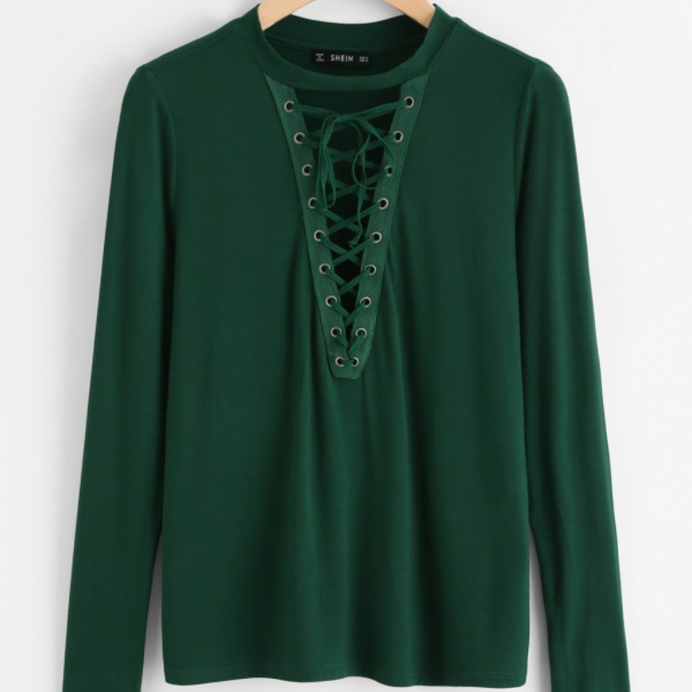 New Green Grommet Lace Up Front Top